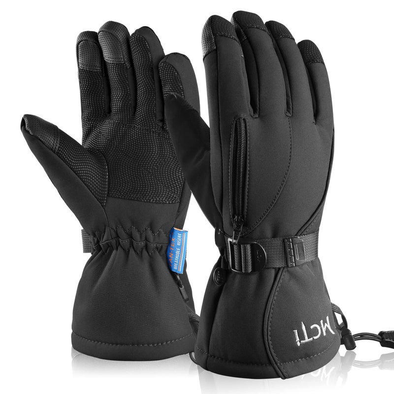MCTi Waterproof Mens Ski Gloves Winter Warm 3M Thinsulate Snowboard Snowmobile Cold Weather Gloves Black Small - Image 1